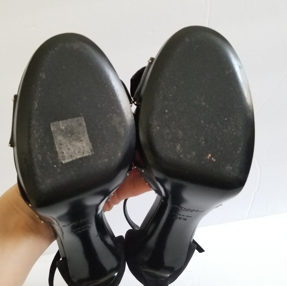 Saint Laurent Leather Metal Studded Platform Sandals Size 39.5 Black - Picture 9 of 15